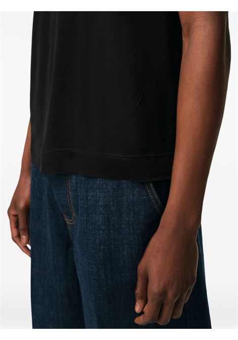 t-shirt solid mercerized uomo nera AMI PARIS | HTS367.JE0211001